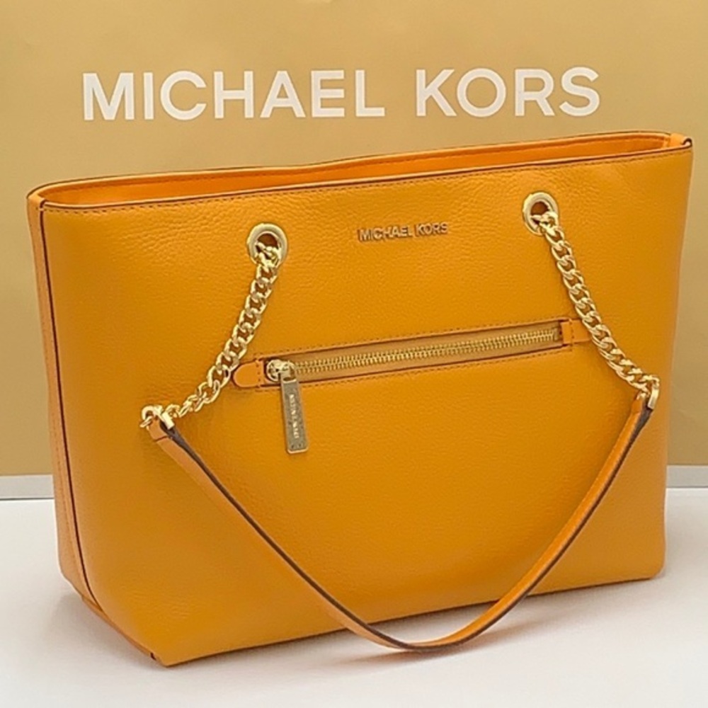 MICHAEL KORS JET SET ITEM MEDIUM FRONT ZIP POCKET CHAIN TOTE BAG HONEYCOMB COLOR